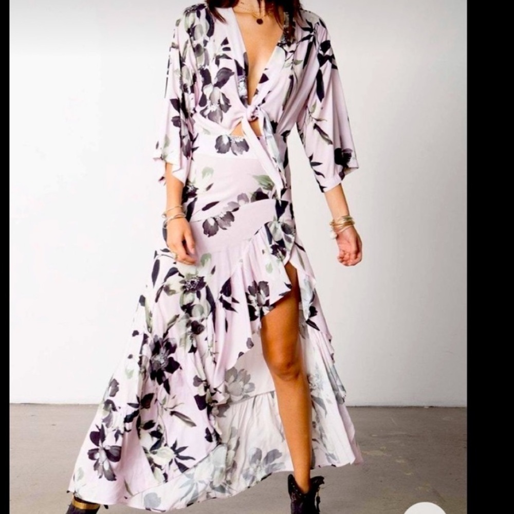 Stillwater Pink Floral Bust Tie Hi Low Maxi Dress SIZE XS